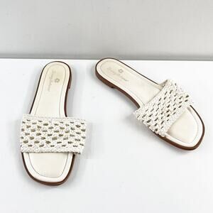 Tommy Bahama Leather Crochet Square Toe Slide Sandals White 7.5
